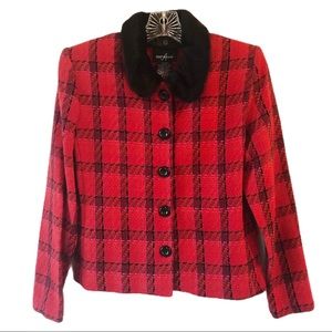 Positive Attitude Red Black Faux Fur Collar Jacket